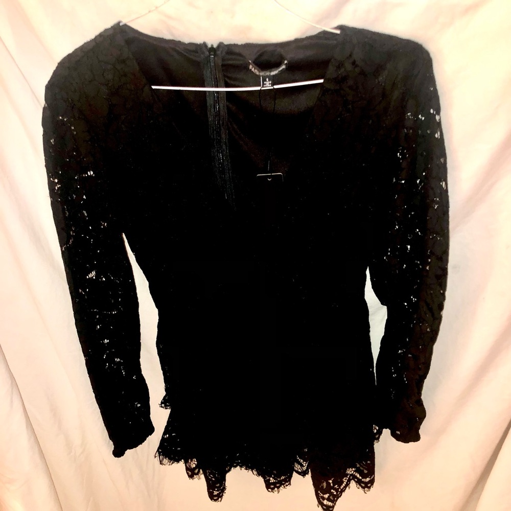 Black lace long sleeve romper